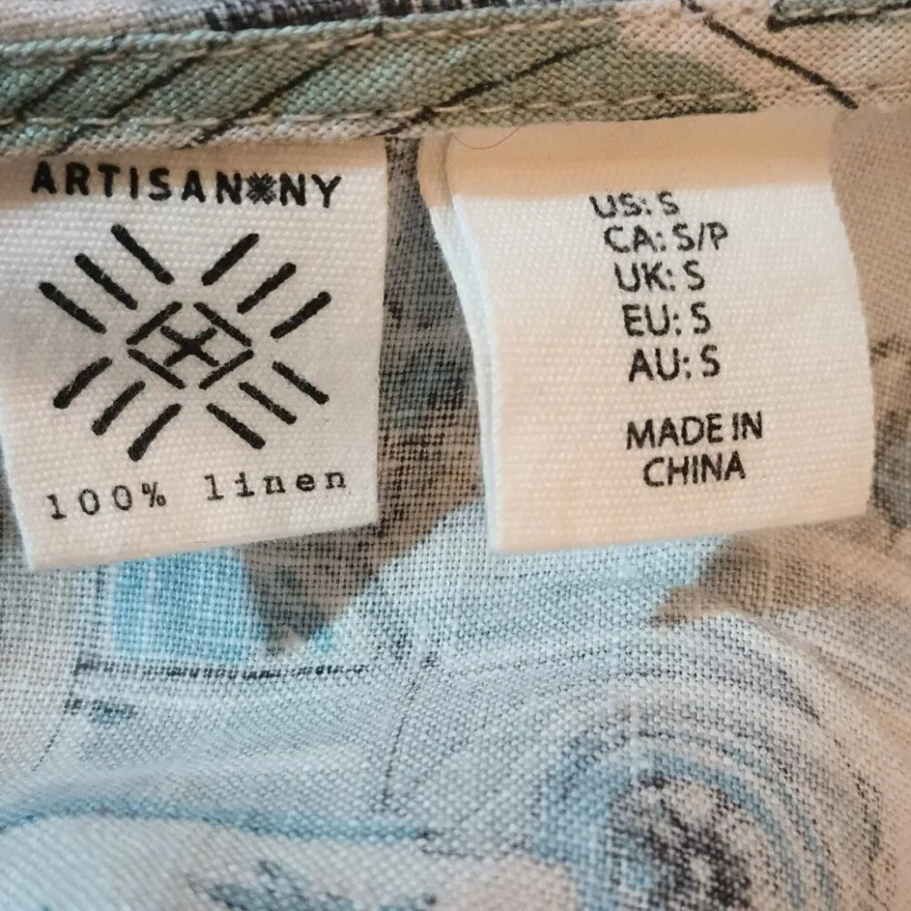 Artisan NY Floral Linen A-line Dress S Tropical Island Side Pockets Sleeveless